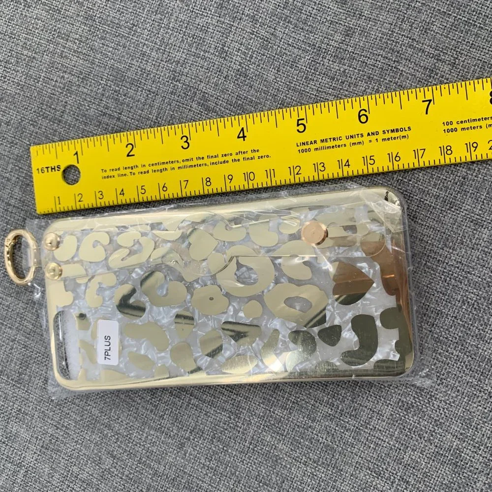 New! 7Plus‎ Clear Gold Leopard Phone Case